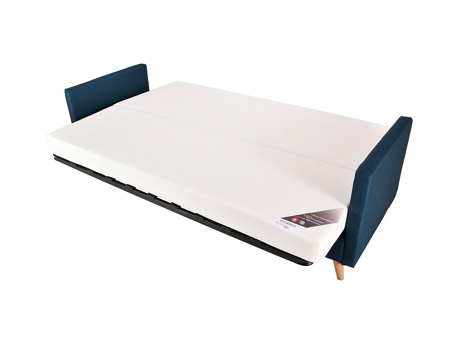 Banquette Clic-clac tissu 130x190 matelas Starbed 13cm avec rangement Soly-Couleur Jaune ambre