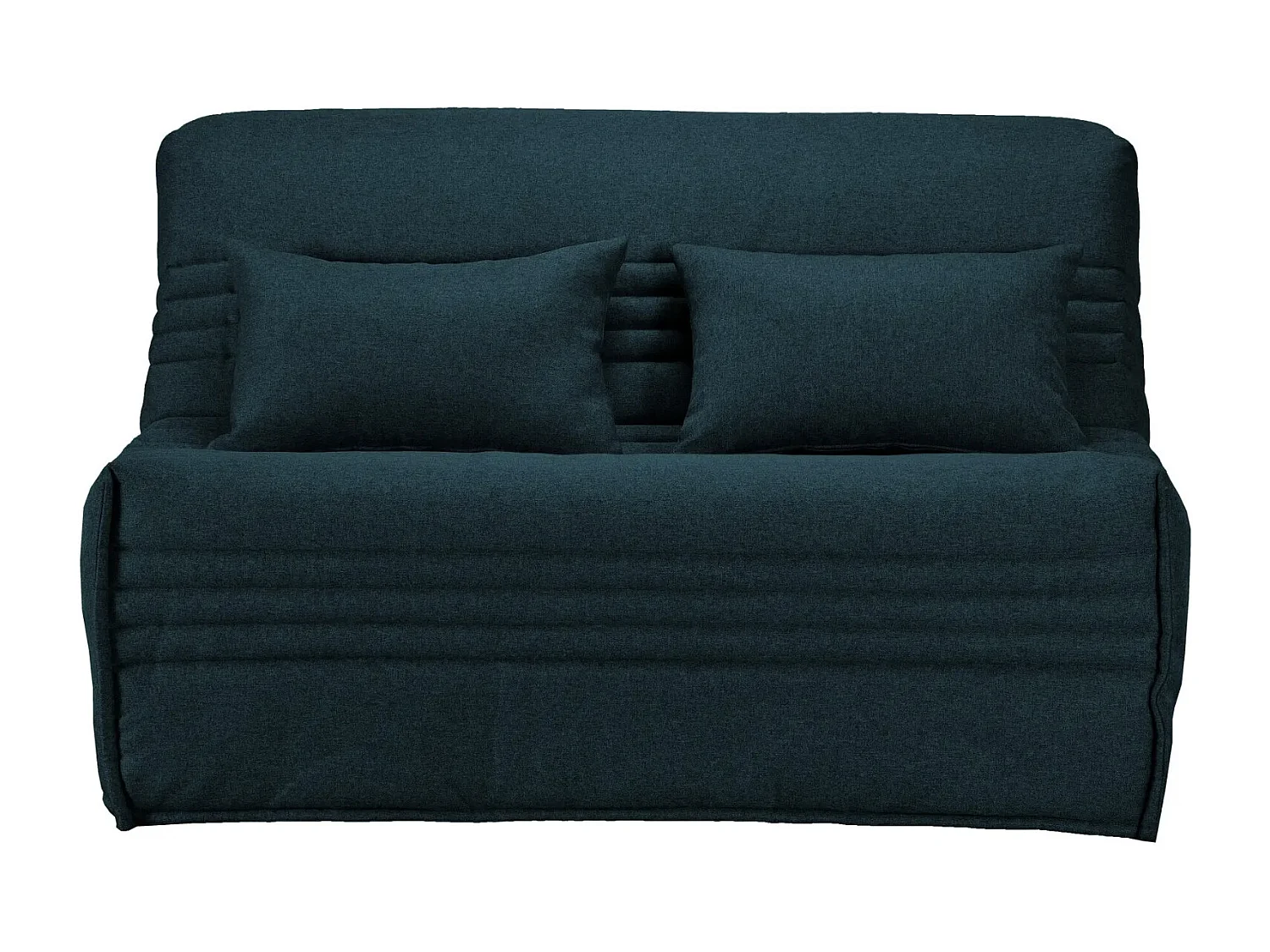 Banquette BZ tissu 140x200 matelas Bultex 15cm Celia-Couleur Bleu foncé-Coffre de rangement Avec rangement