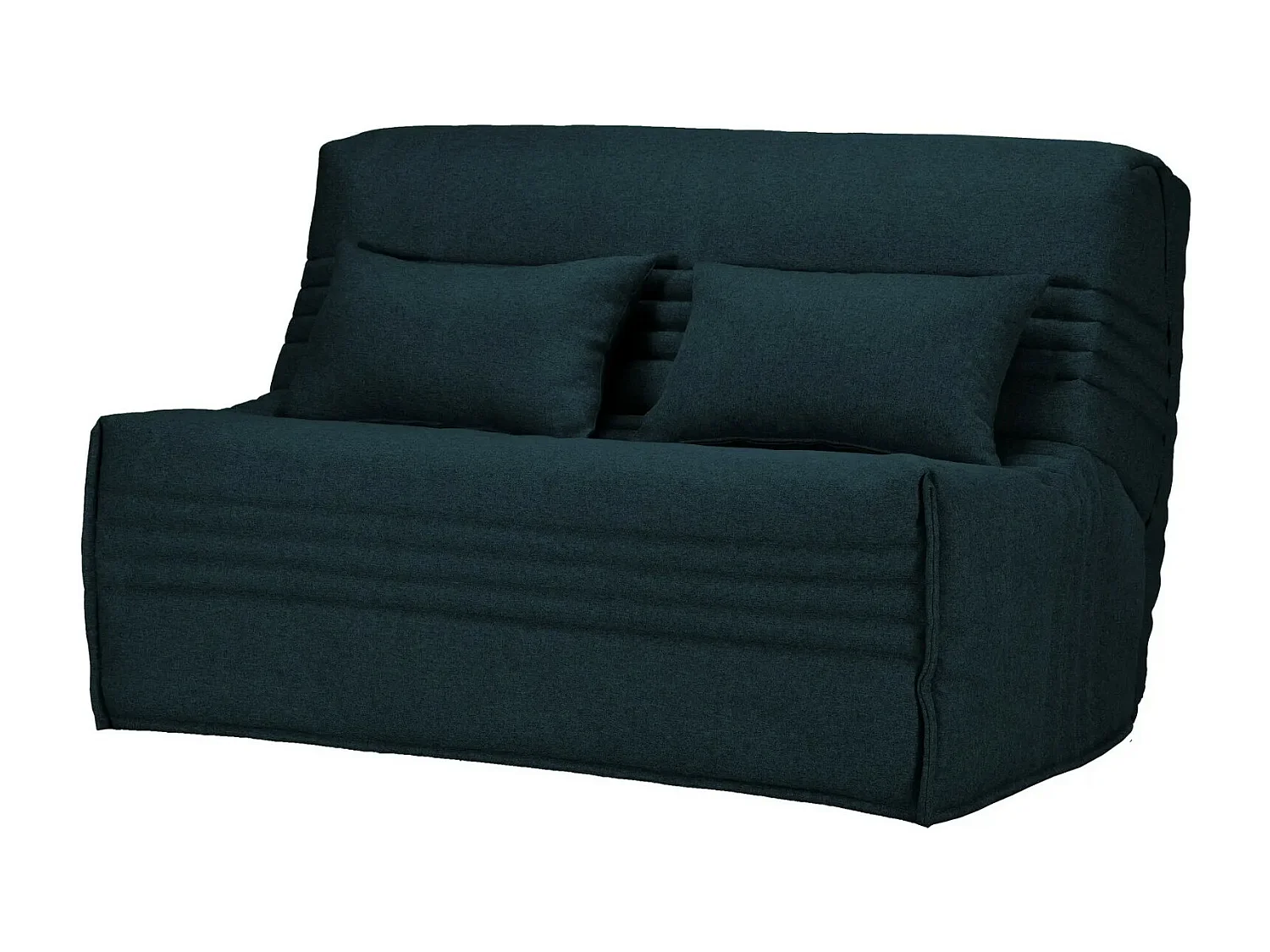 Banquette BZ tissu 140x200 matelas Bultex 15cm Celia-Couleur Bleu foncé-Coffre de rangement Avec rangement