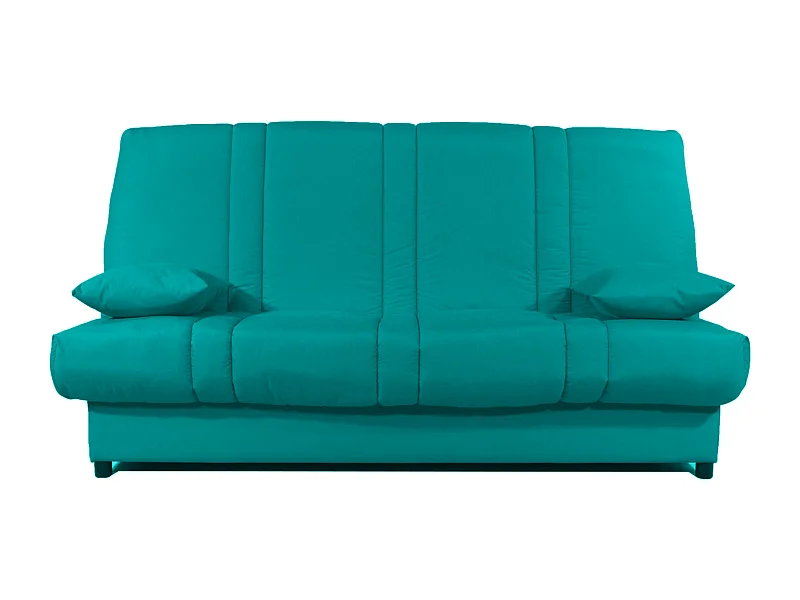 Banquette Clic-clac tissu 130x190 matelas Sofaconfort 14cm avec rangement Sofia-Couleur Bleu cyan