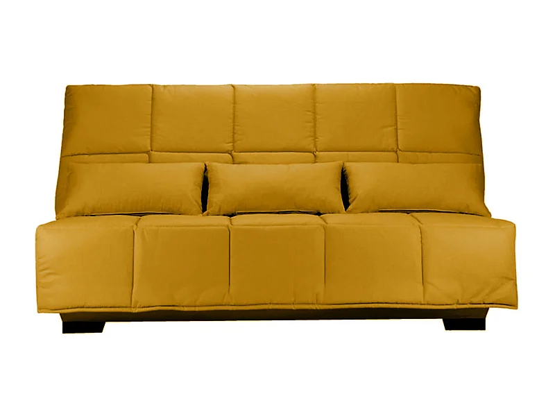 Canapé clic clac tissu avec rangement matelas Starconfort 15cm Lina 193cm-Couleur Jaune ambre