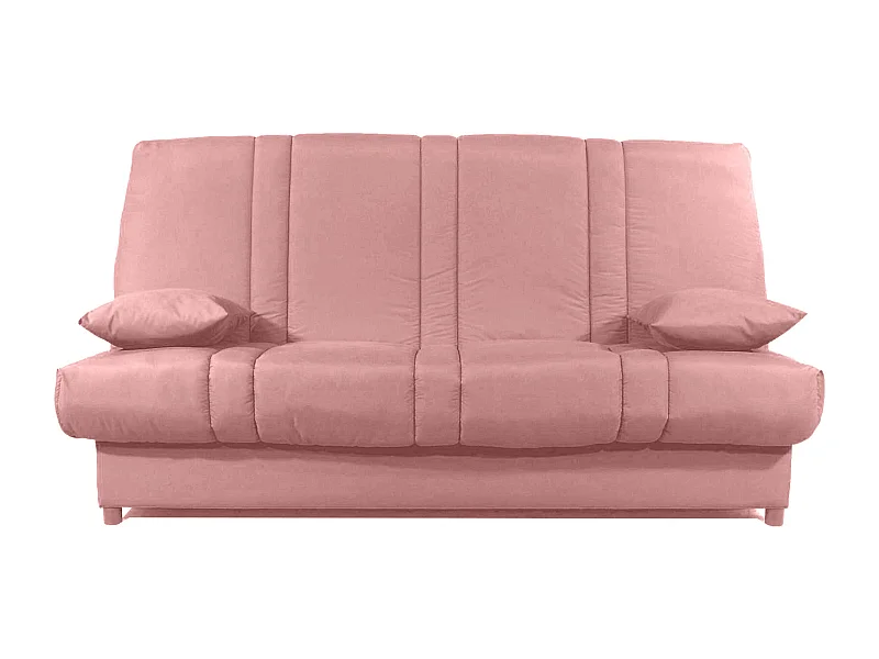 Banquette Clic-clac tissu 130x190 matelas Sofaconfort 14cm avec rangement Sofia-Couleur Rose clair