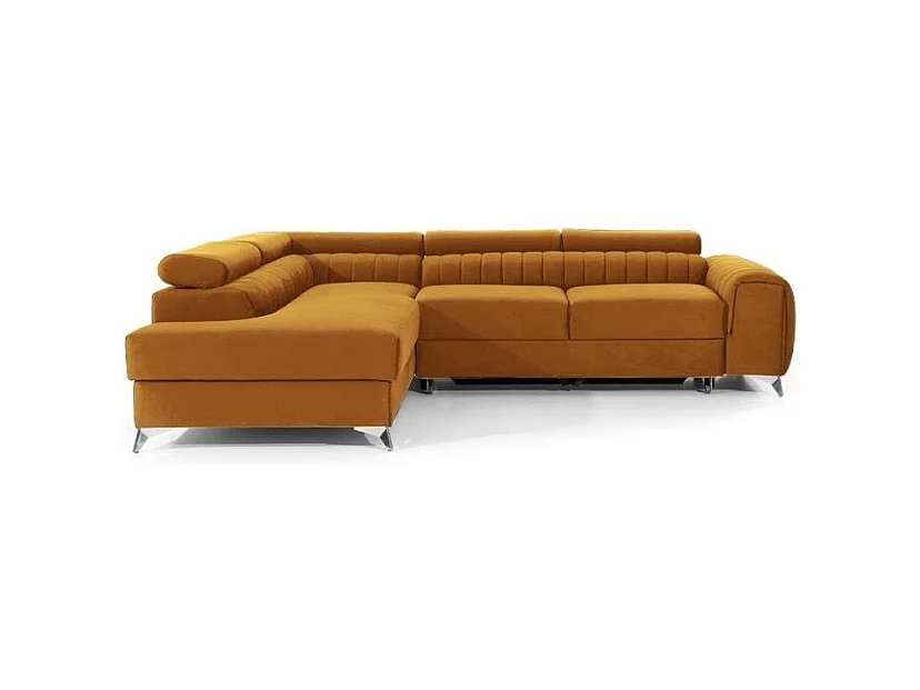 Canapé angle gauche convertible avec appuis-tête réglables velours marron orangé Lozan 275cm