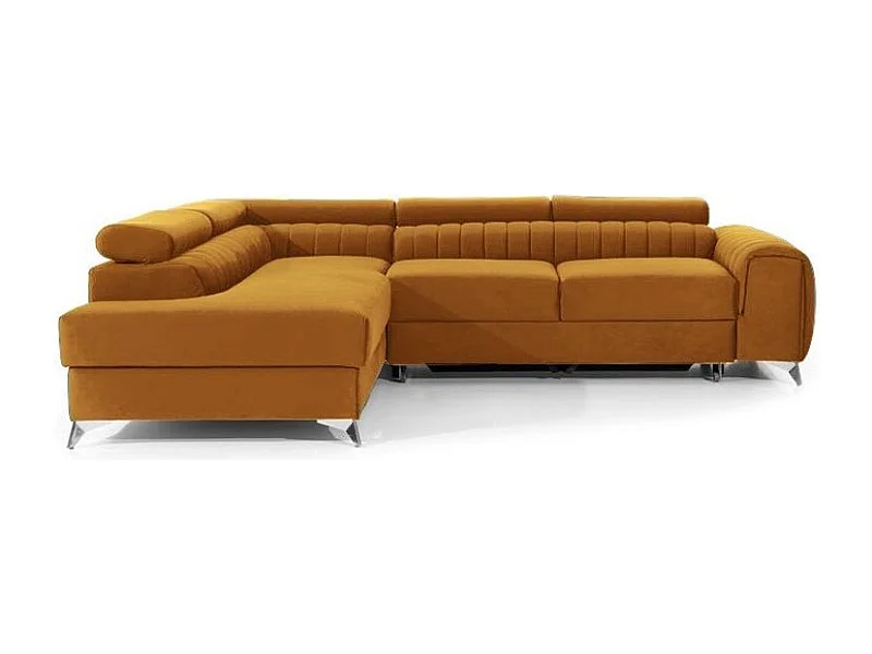 Hoekbank links met verstelbare hoofdsteunen oranjebruin fluweel Lozan 275 cm