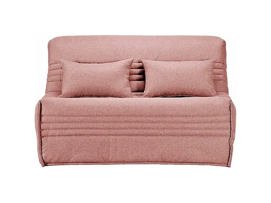 Banquette BZ tissu 140x200 matelas Bultex 15cm Celia-Couleur Rose clair-Coffre de rangement Avec rangement