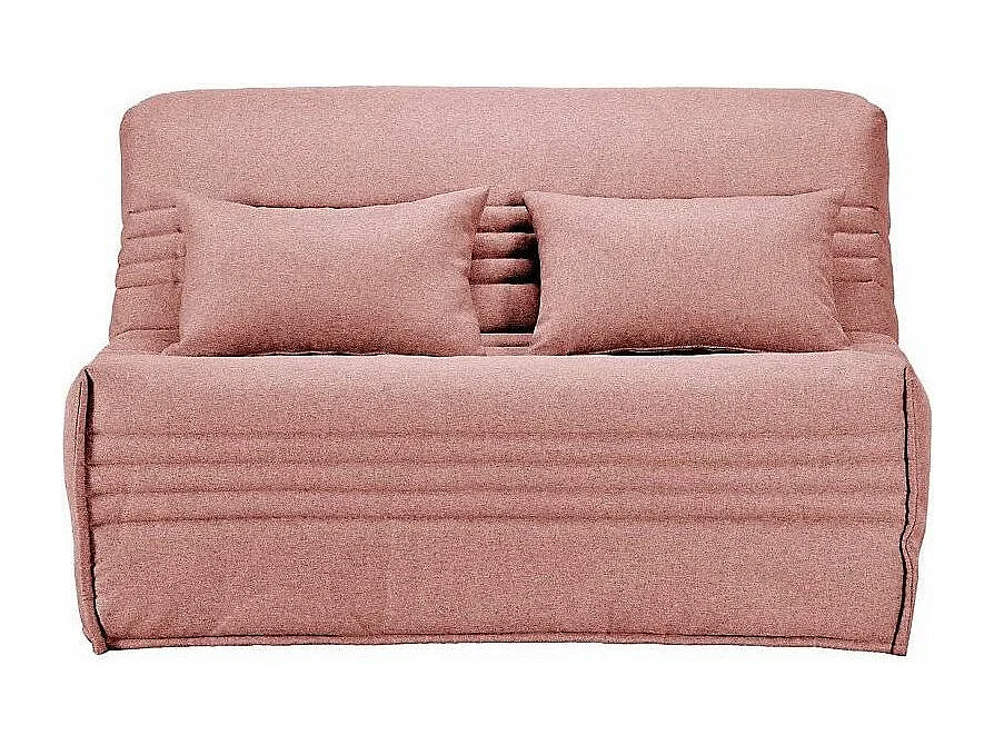 Banquette BZ tissu 140x200 matelas Bultex 15cm Celia-Couleur Rose clair-Coffre de rangement Avec rangement