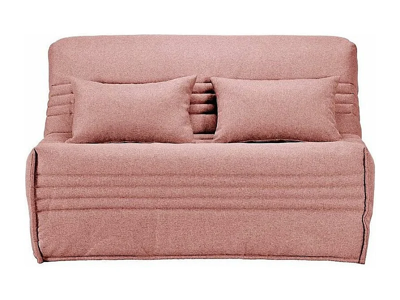Banquette BZ tissu 140x200 matelas Bultex 15cm Celia-Couleur Rose clair-Coffre de rangement Avec rangement