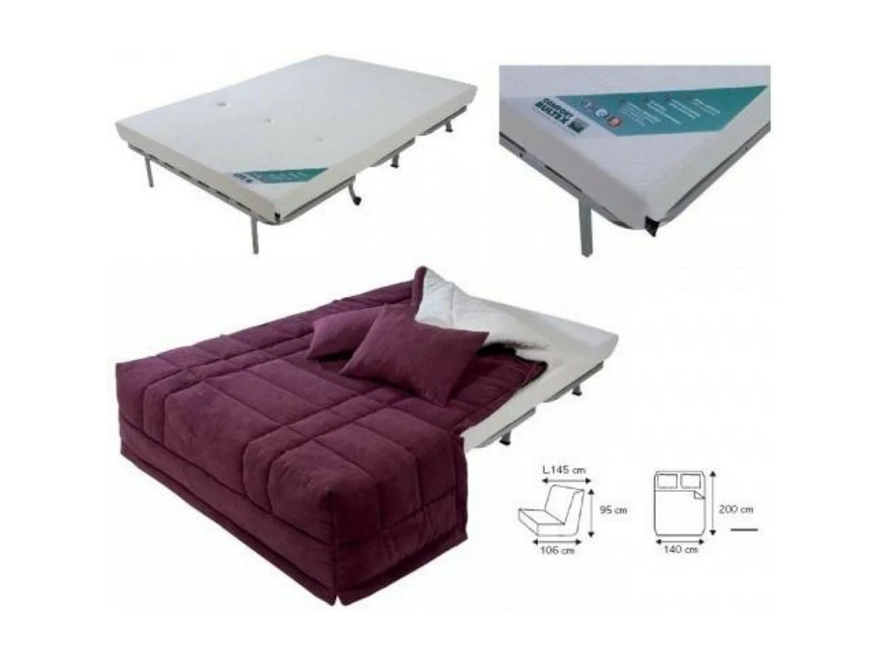 Fauteuil BZ 1 place 90x190 tissu matelas 12cm Venus-Couleur Bleu canard