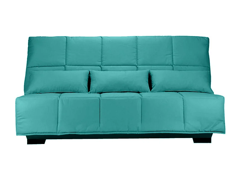 Canapé clic clac tissu avec rangement matelas Starconfort 15cm Lina 193cm-Couleur Bleu cyan