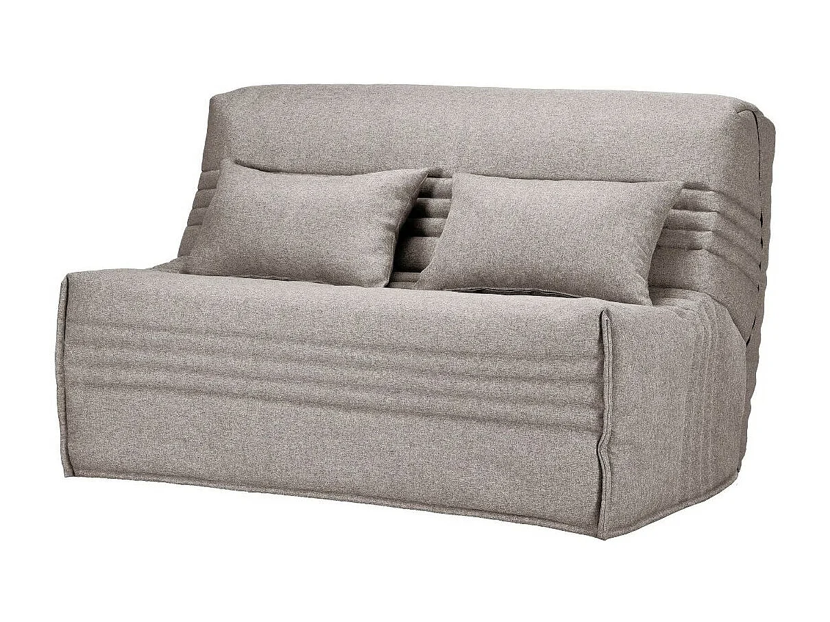 Banquette BZ tissu 140x200 matelas Bultex 15cm Celia-Couleur Taupe-Coffre de rangement Avec rangement
