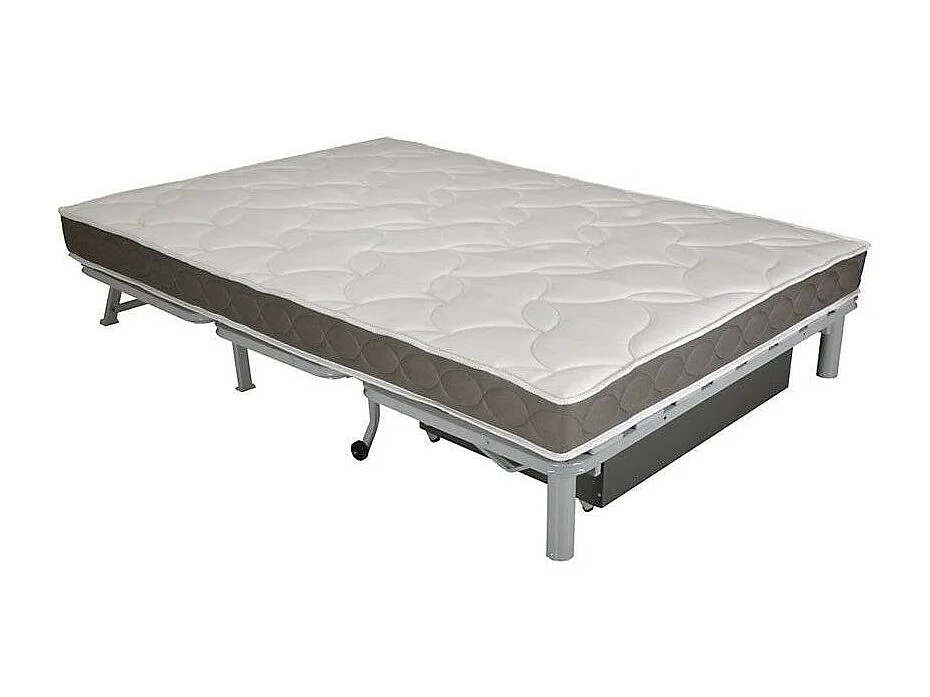 Banquette BZ tissu 140x200 matelas Bultex 15cm Celia-Couleur Taupe-Coffre de rangement Avec rangement