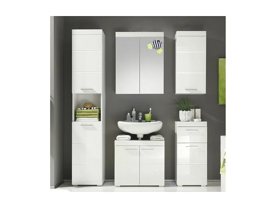 Ensemble meuble de salle de bain 5 pièces laqué blanc Kelia