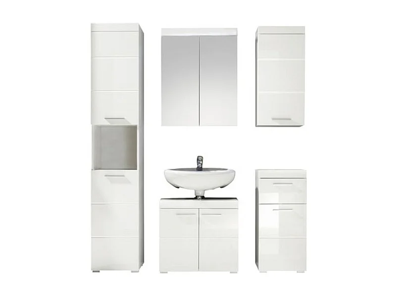 Ensemble meuble de salle de bain 5 pièces laqué blanc Kelia