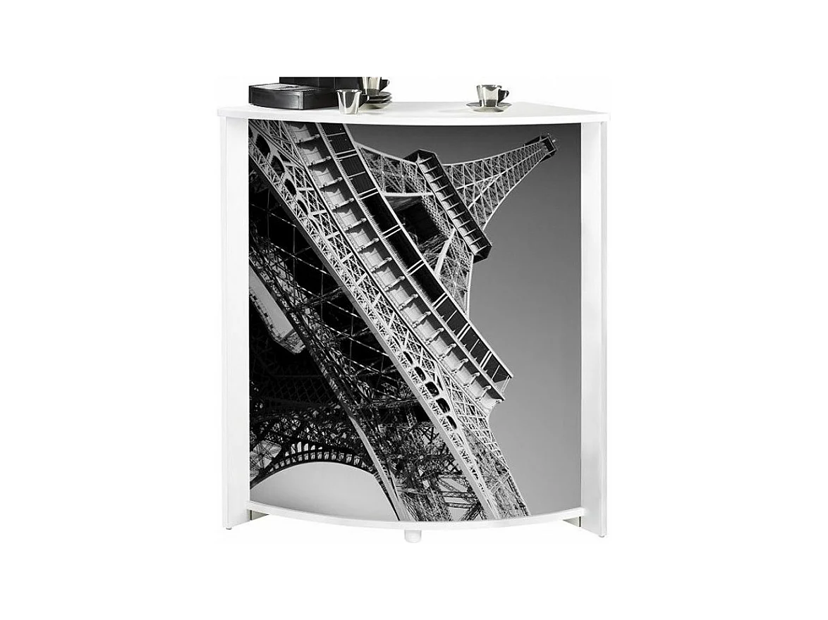 Comptoir de bar blanc et imprimé tour Eiffel Snack 96cm