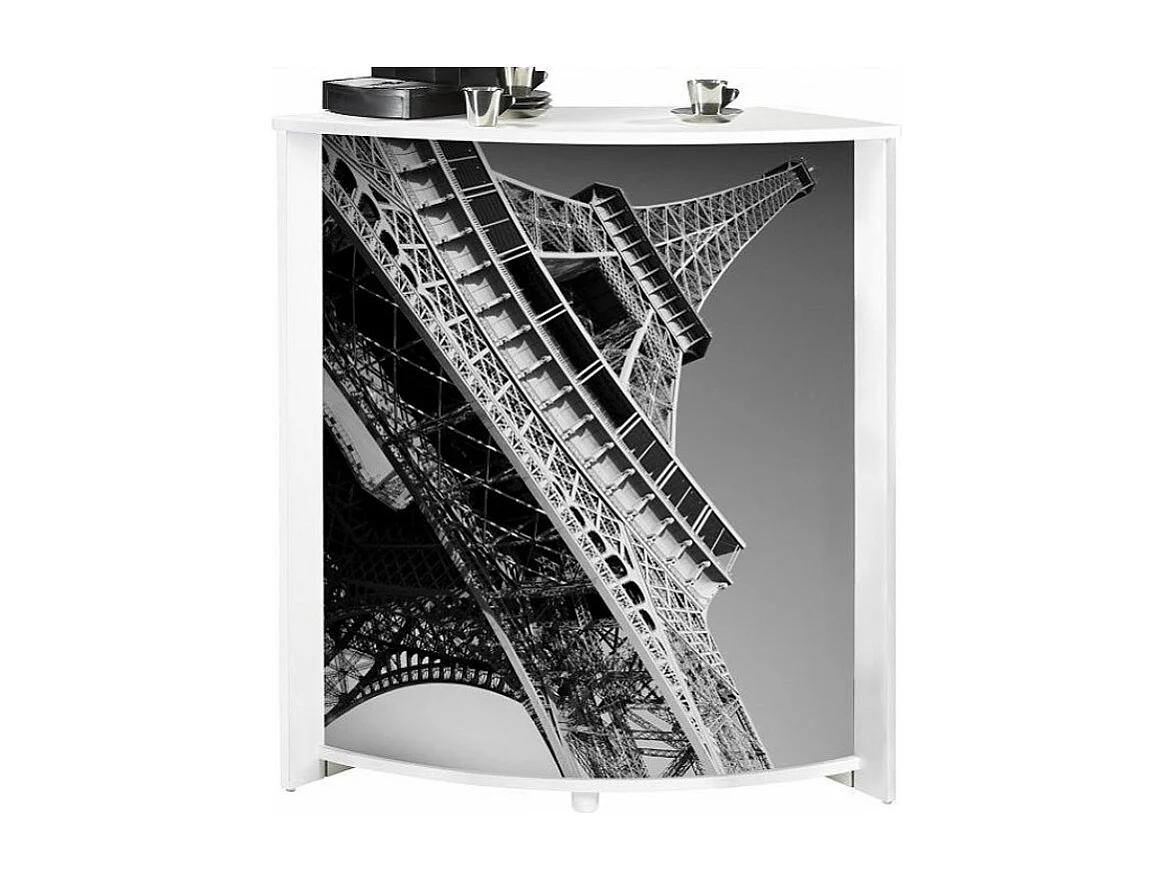 Comptoir de bar blanc et imprimé tour Eiffel Snack 96cm