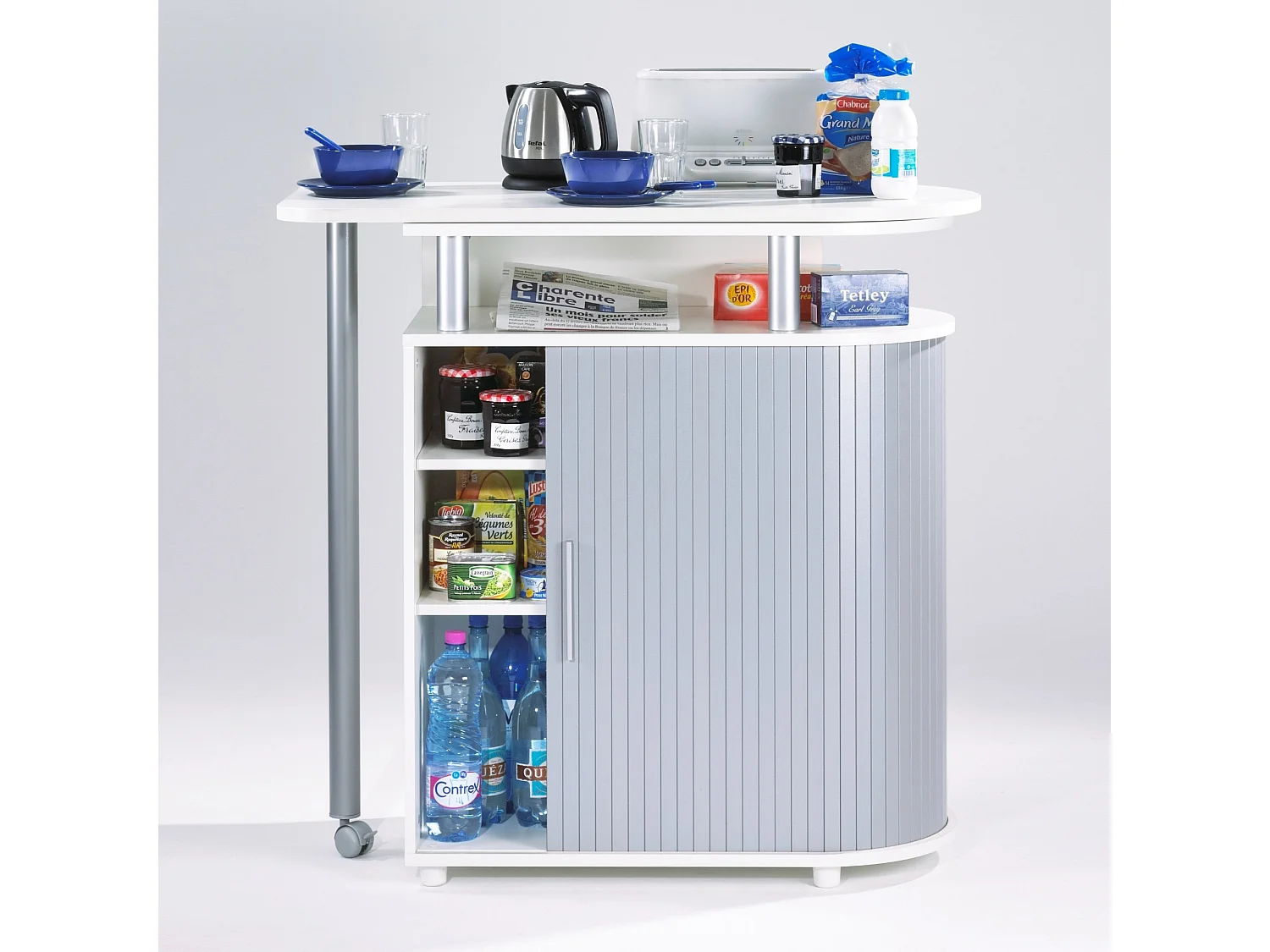 Keukentrolley met witte en grijze draaitafel Nantes