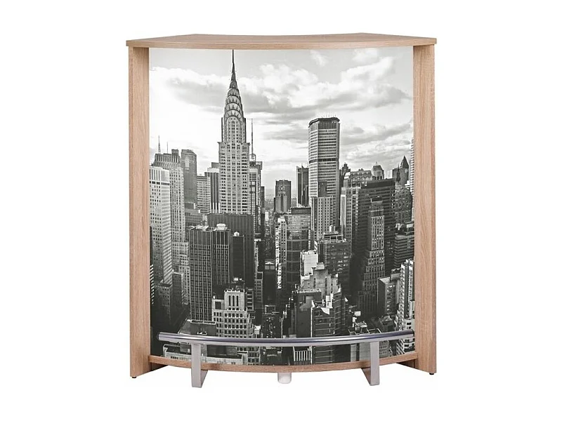 Comptoir de bar bois clair et imprimé New York Snack 96cm