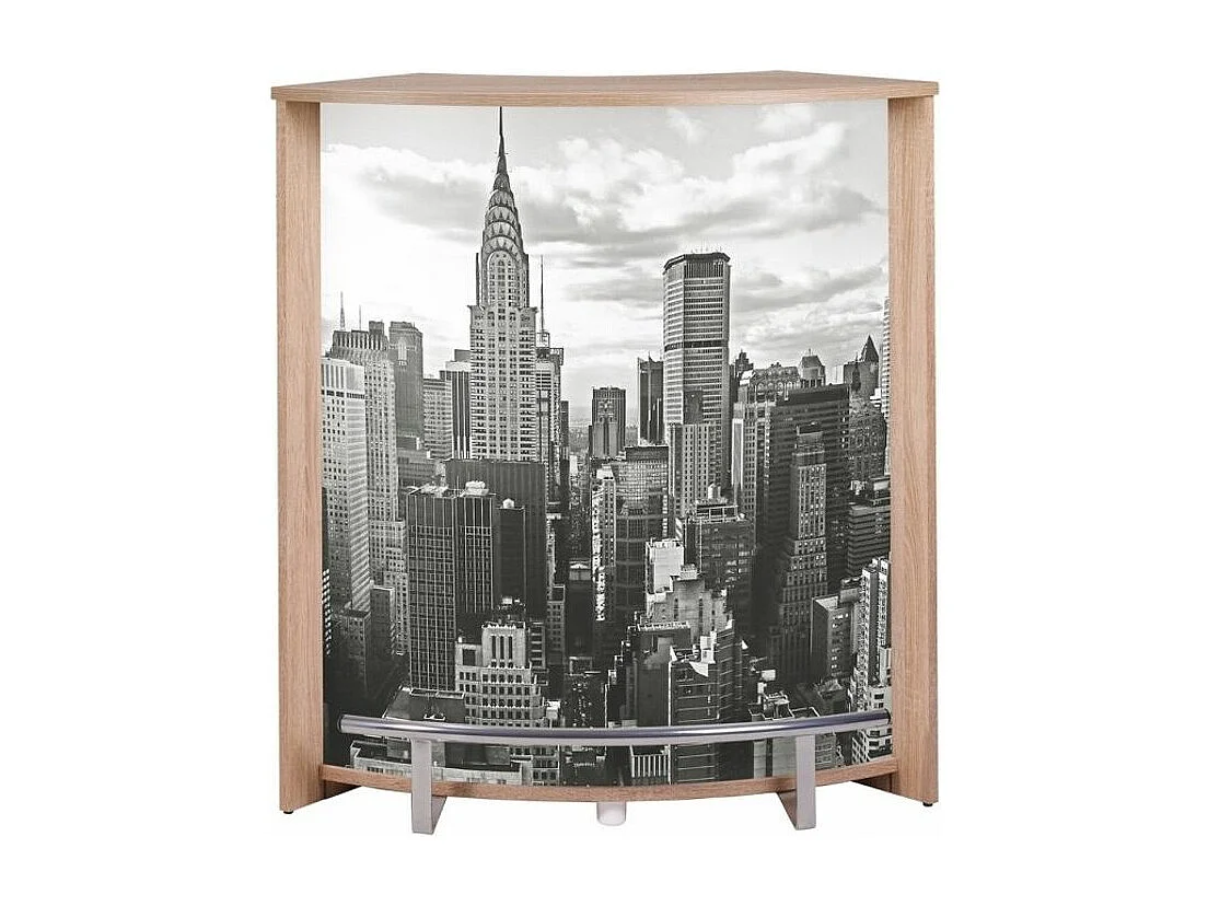 Comptoir de bar bois clair et imprimé New York Snack 96cm