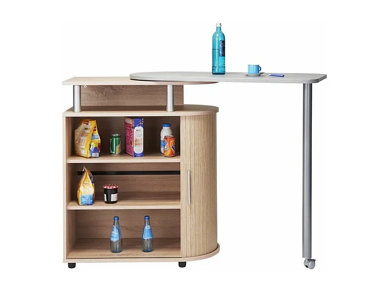 Keukentrolley van natuurlijk eikenhout met draaitafel Nantes in betoneffect