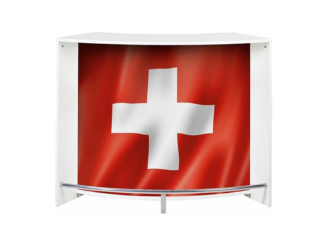 Comptoir de bar 2 portes blanc drapeau Suisse Snack 134cm