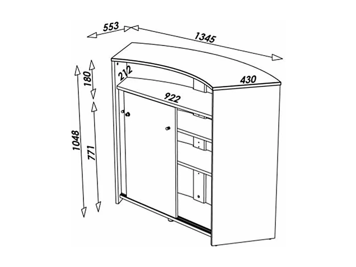 Barbalie met 2 zwart-witte deuren Snack 134 cm
