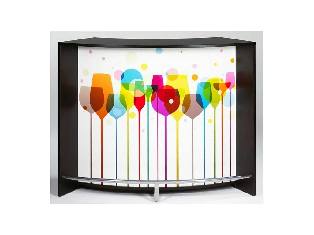 Comptoir de bar 2 portes noir et imprimé verre Snack 134cm
