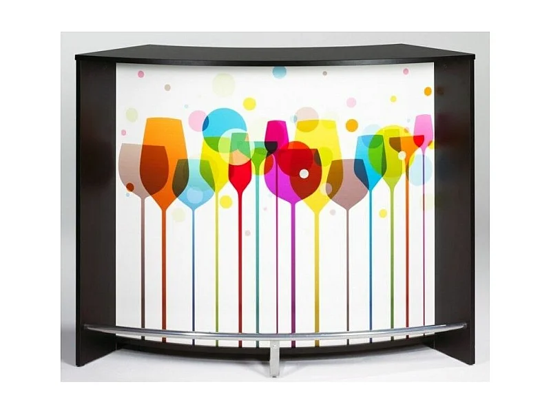 Comptoir de bar 2 portes noir et imprimé verre Snack 134cm