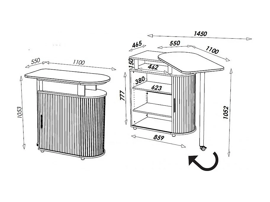 Desserte de cuisine avec table pivotante blanche Nantes