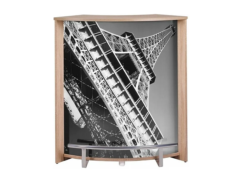 Comptoir de bar bois clair et imprimé Tour Eiffel Snack 96cm
