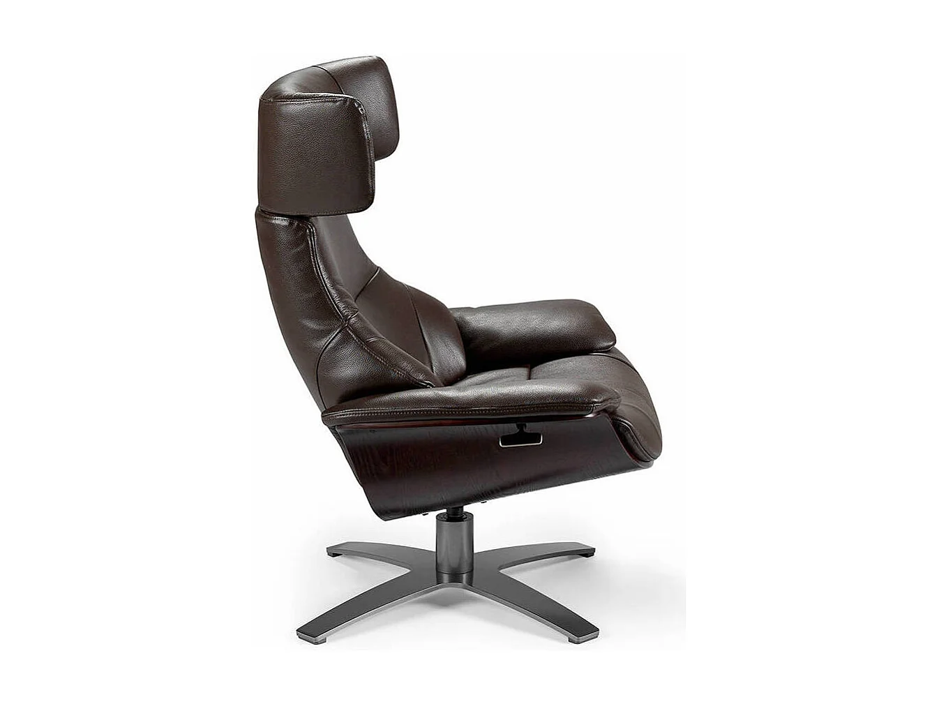 Fauteuil pivotant relax cuir avec mécanisme du dossier rabattable Kora-Couleur Cuir Piel café