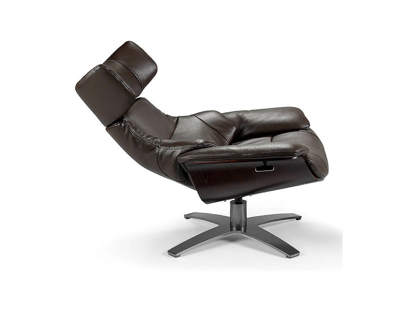 Kora relaxte lederen draaifauteuil met opklapbaar rugleuningmechanisme-Kleur Antraciet Piel-leer