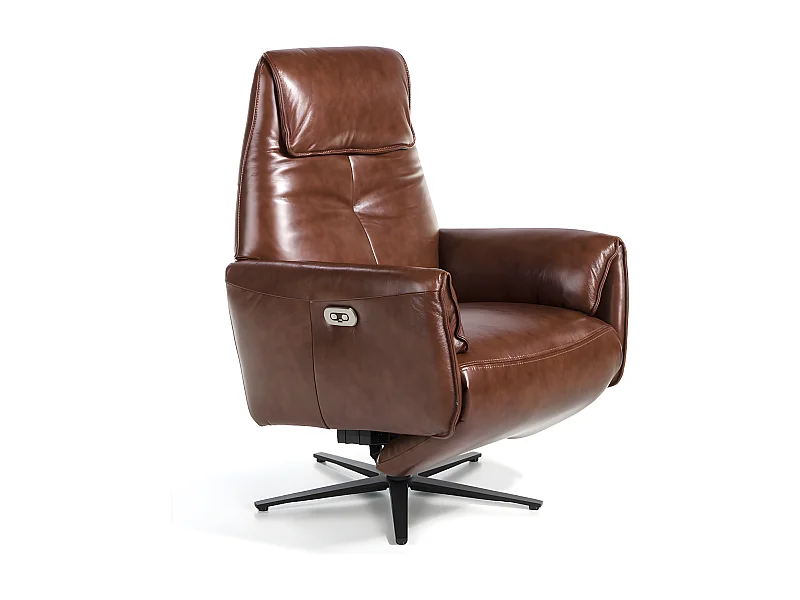 Nary bruin leren draaibare relaxfauteuil en stalen poten-Kleur Aqua10 Oranje