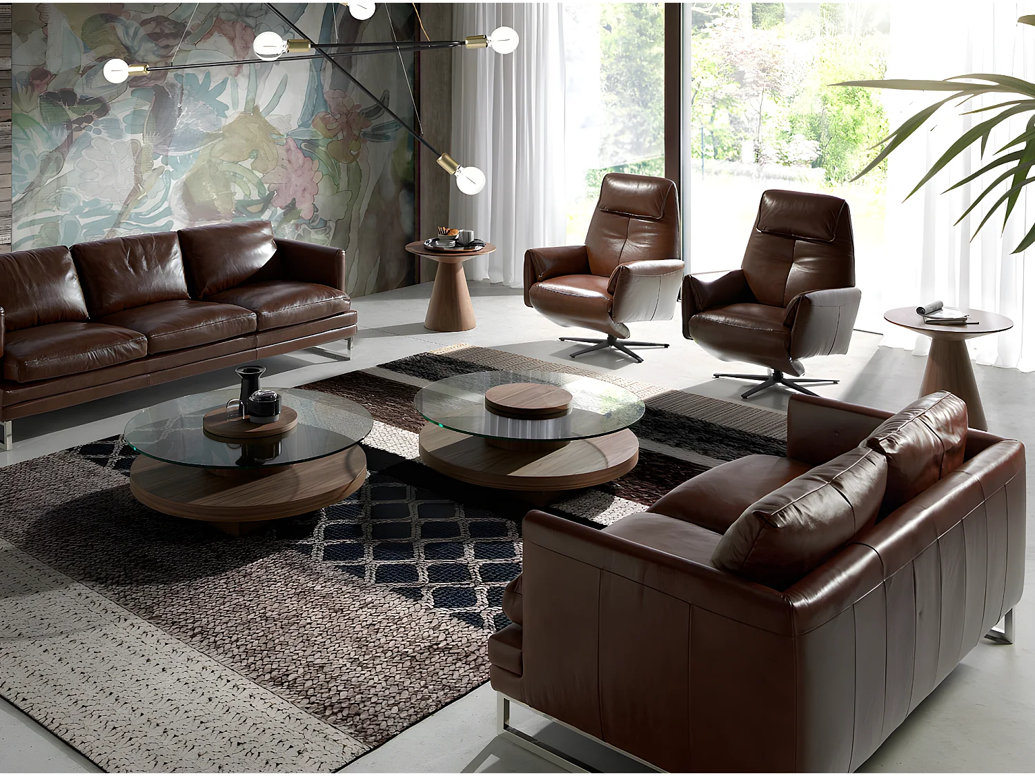 Fauteuil relax pivotant cuir marron et pieds en acier Nary-Couleur Aqua 10 Orange