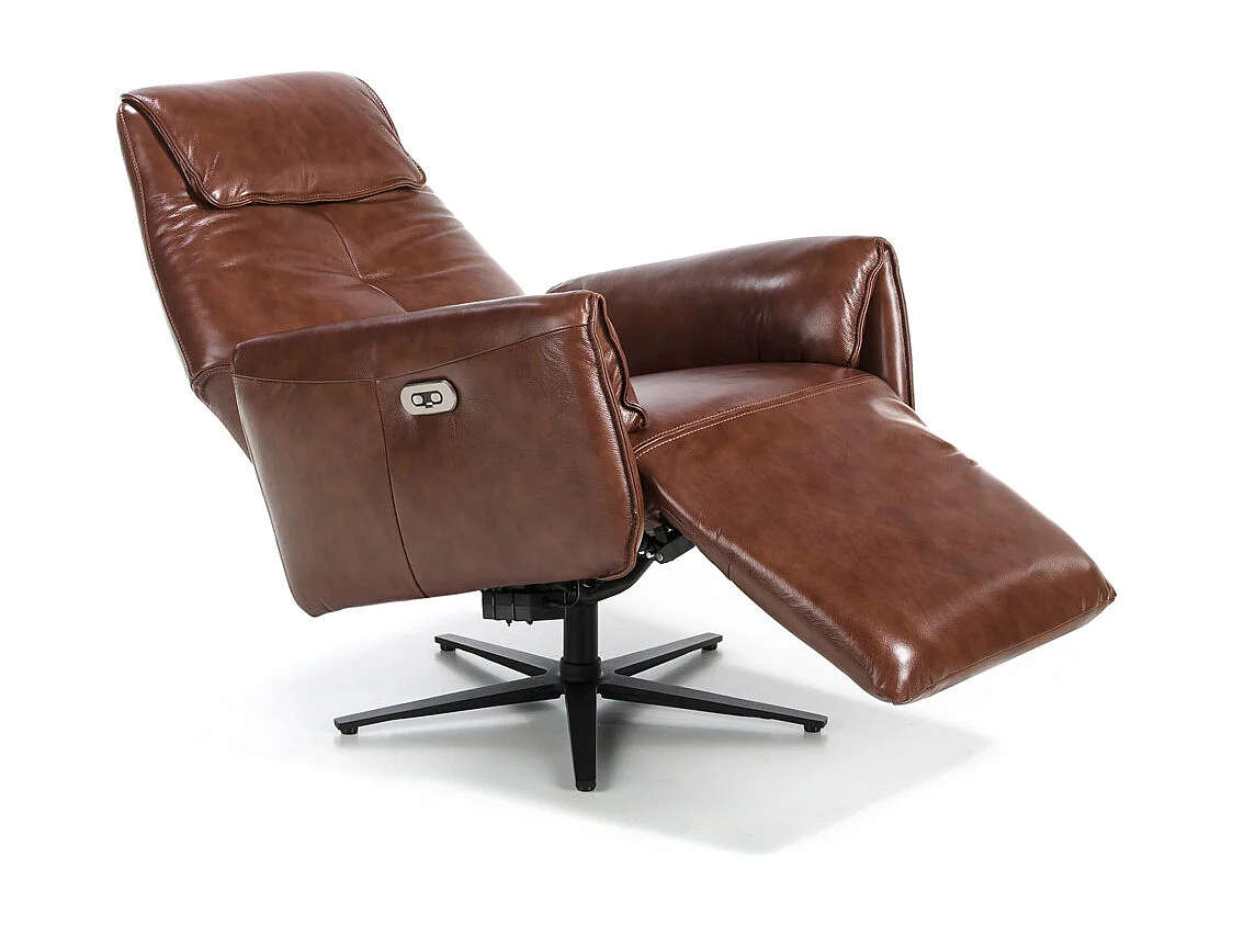 Fauteuil relax pivotant cuir marron et pieds en acier Nary-Couleur Aqua 25 Bordeaux