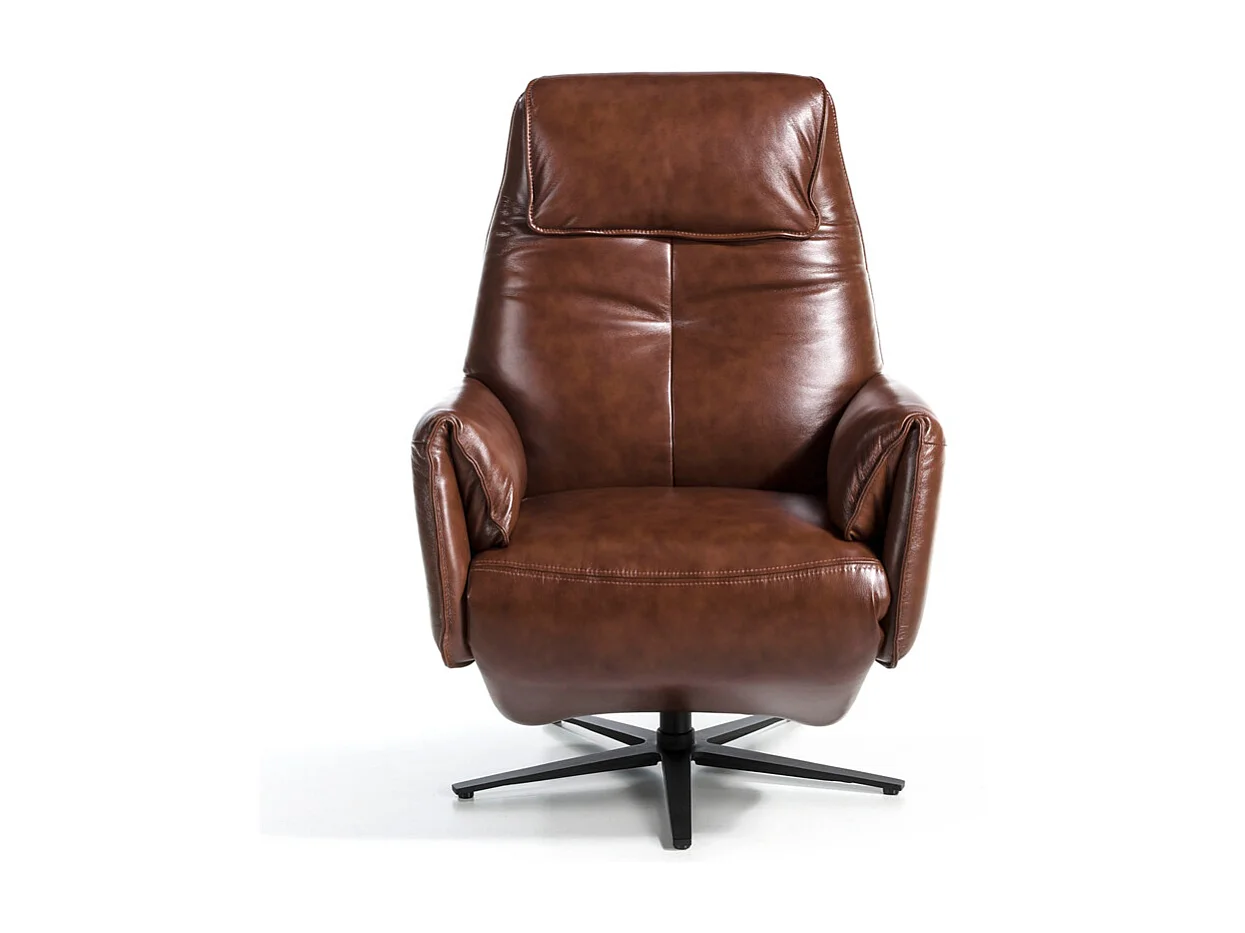 Fauteuil relax pivotant cuir marron et pieds en acier Nary-Couleur Aqua 23 Chocolat