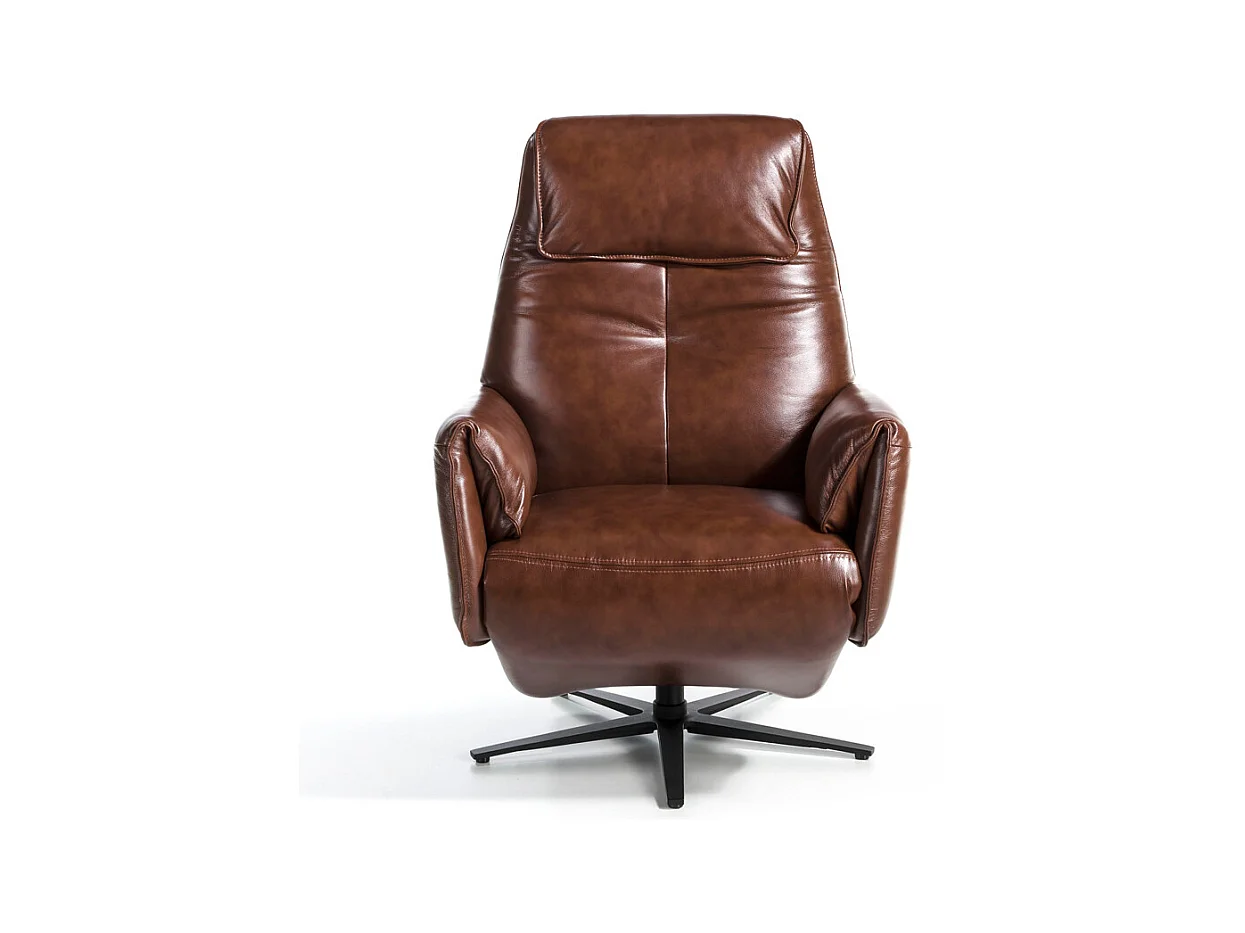 Fauteuil relax pivotant cuir marron et pieds en acier Nary-Couleur Aqua 23 Chocolat