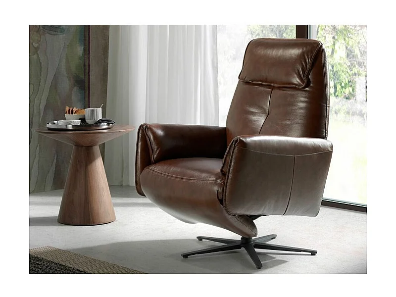 Fauteuil relax pivotant cuir marron et pieds en acier Nary-Couleur Aqua 82 Taupe