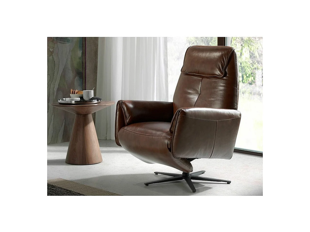 Fauteuil relax pivotant cuir marron et pieds en acier Nary-Couleur Aqua 82 Taupe