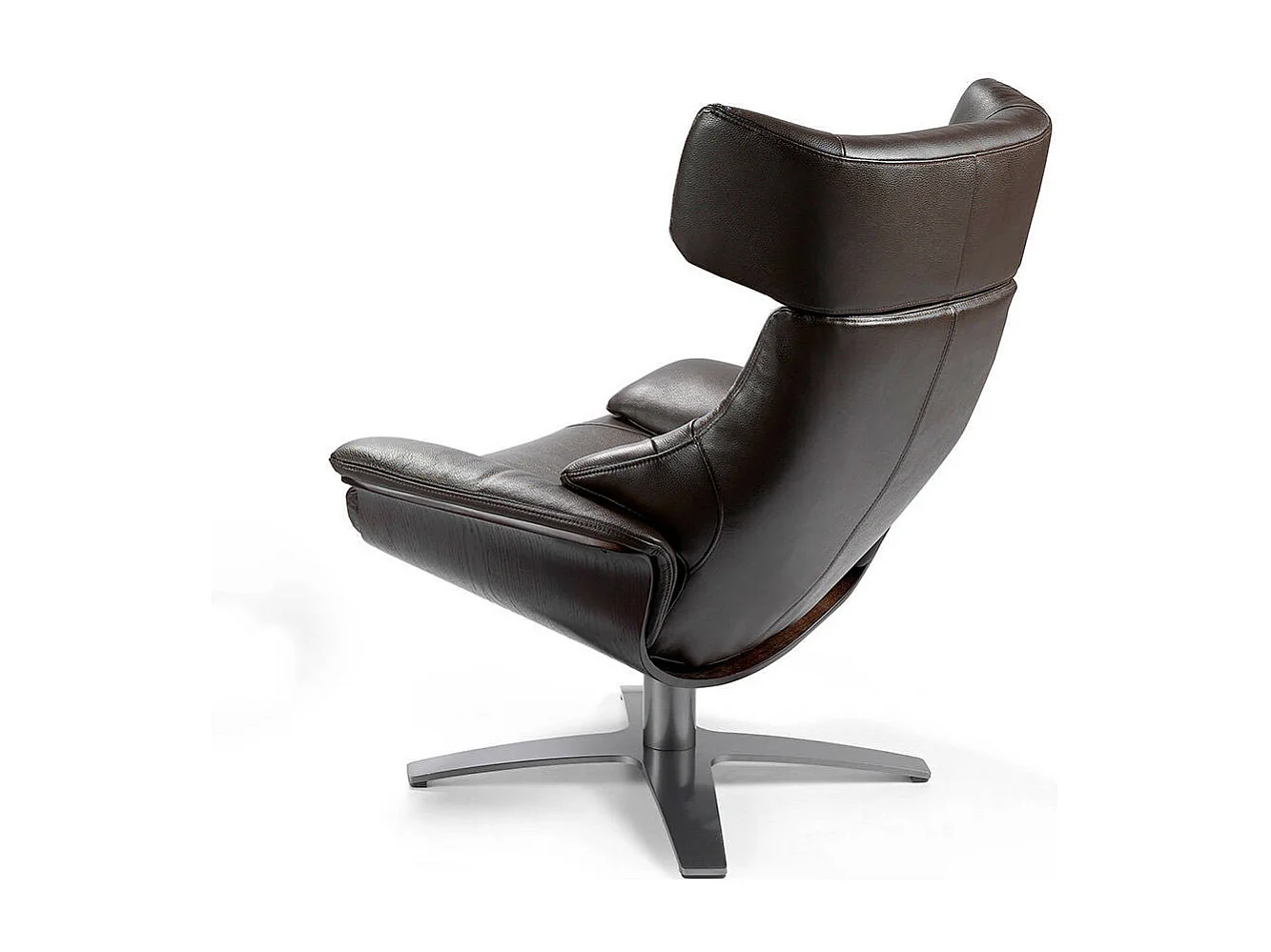Fauteuil pivotant relax cuir avec mécanisme du dossier rabattable Kora-Couleur Cuir Piel burdeos