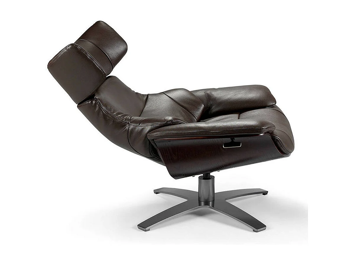 Fauteuil pivotant relax cuir avec mécanisme du dossier rabattable Kora-Couleur Cuir Piel noir