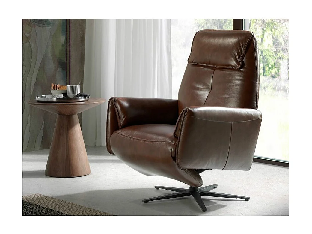 Fauteuil relax pivotant cuir marron et pieds en acier Nary-Couleur Aqua 11 Camel