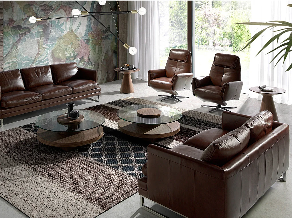 Fauteuil relax pivotant cuir marron et pieds en acier Nary-Couleur Aqua 42 Vert d'eau