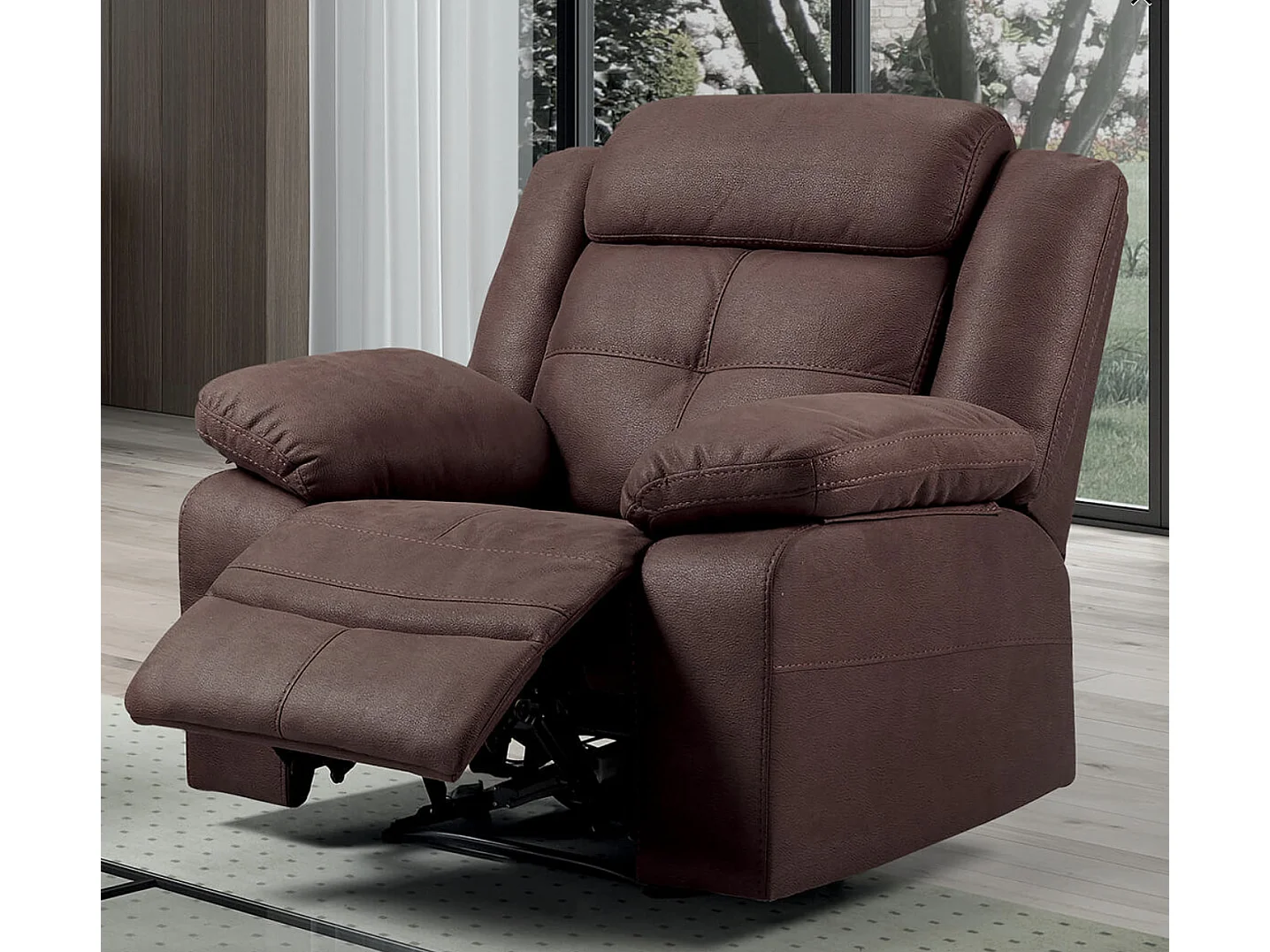 Fauteuil de relaxation manuel nubuck chocolat Pinya