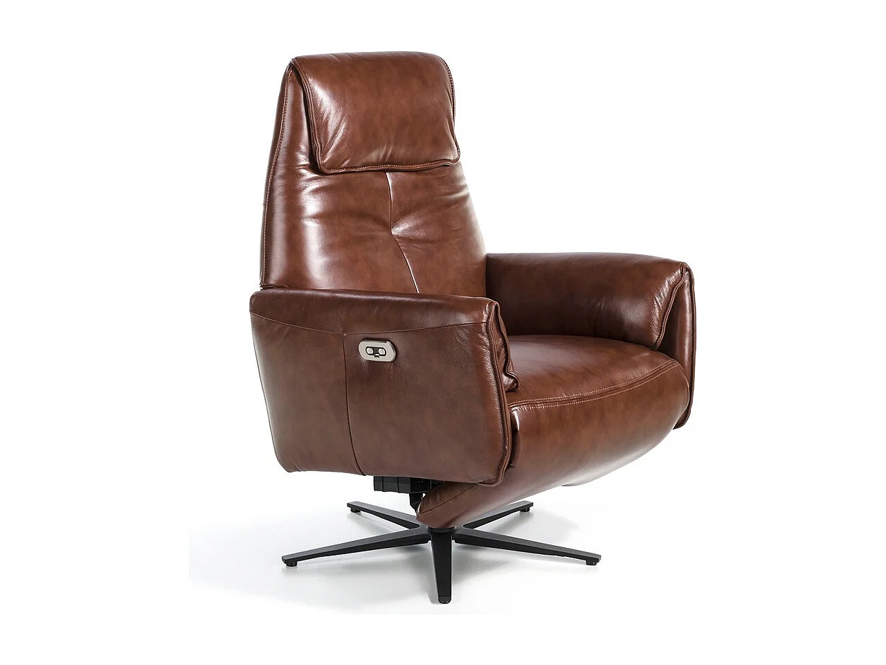 Nary bruin leren draaibare relaxfauteuil en stalen poten-Kleur Aqua 02 Crème