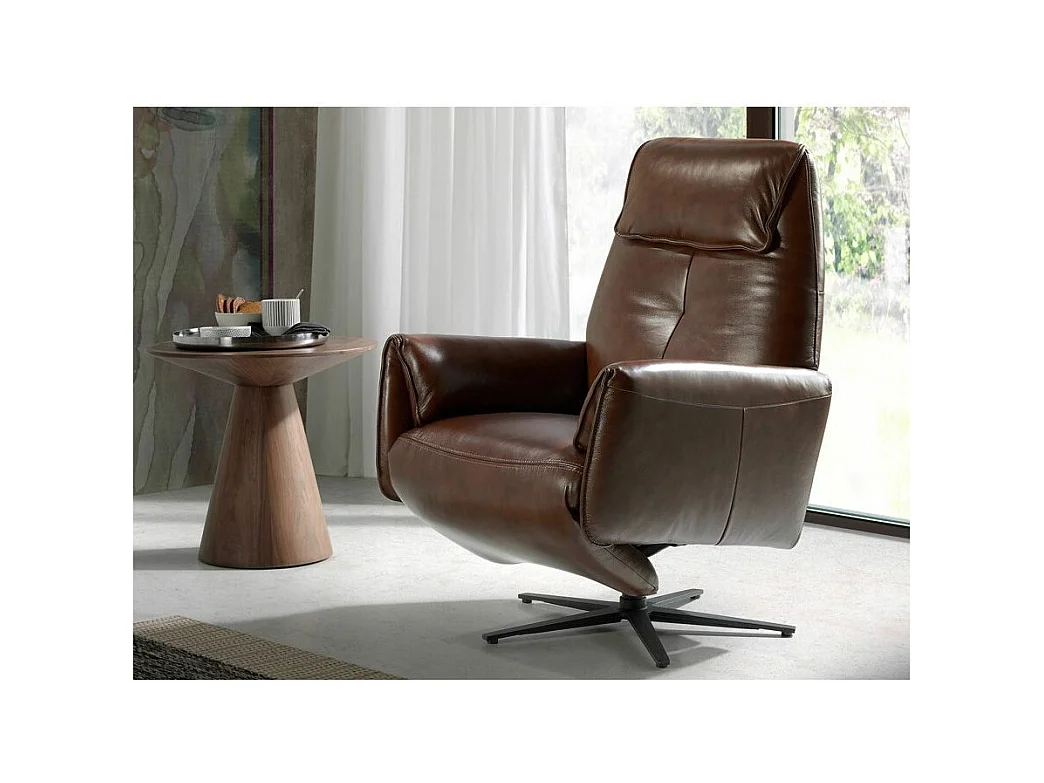 Fauteuil relax pivotant cuir marron et pieds en acier Nary-Couleur Aqua 75 Gris anthracite