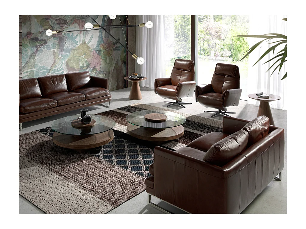 Fauteuil relax pivotant cuir marron et pieds en acier Nary-Couleur Aqua 61 Bleu clair