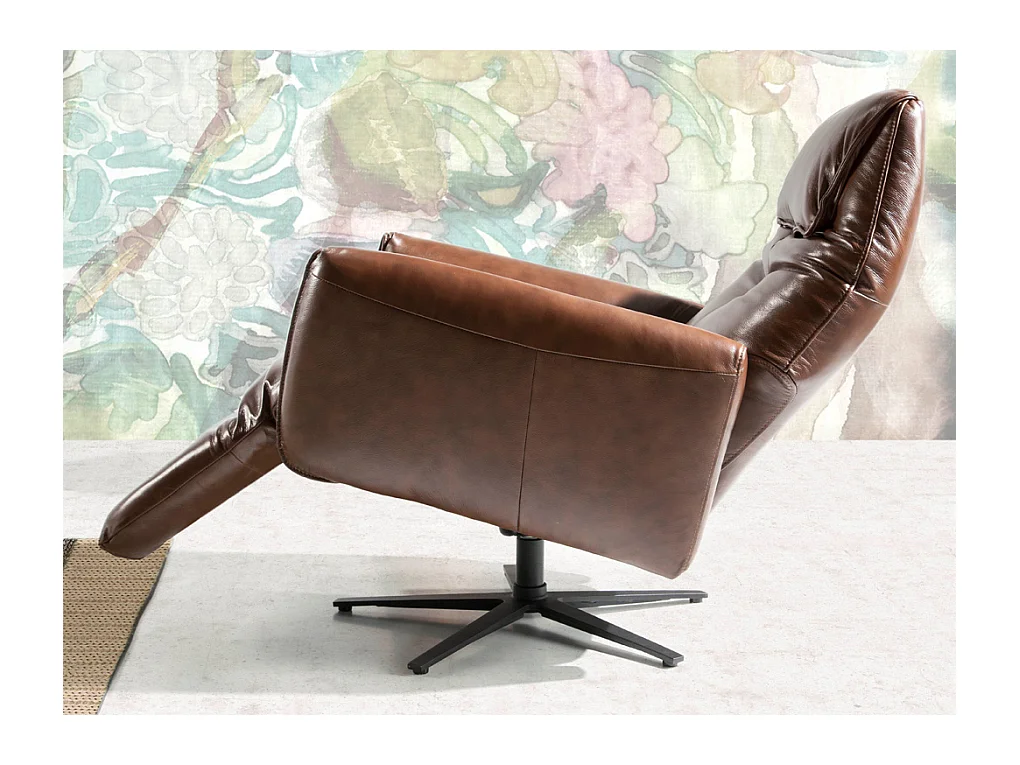 Fauteuil relax pivotant cuir marron et pieds en acier Nary-Couleur Aqua 61 Bleu clair