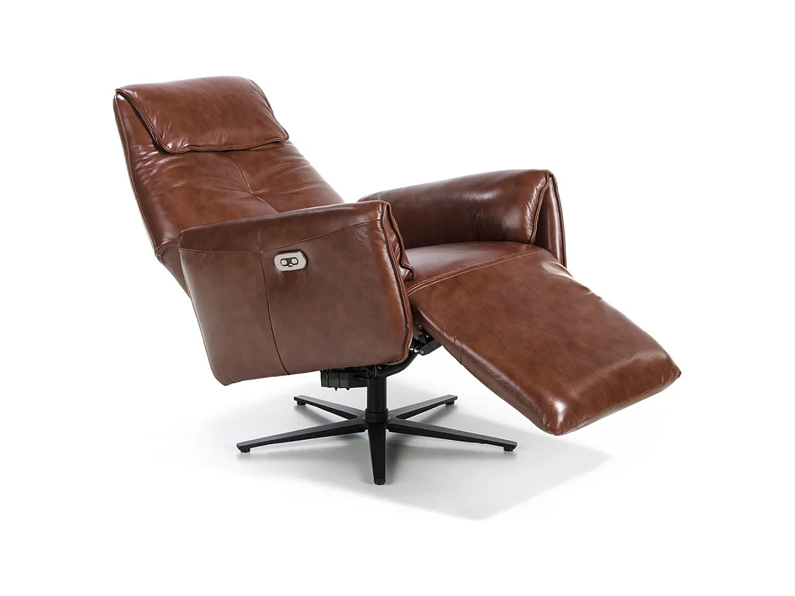 Fauteuil relax pivotant cuir marron et pieds en acier Nary-Couleur Aqua 61 Bleu clair