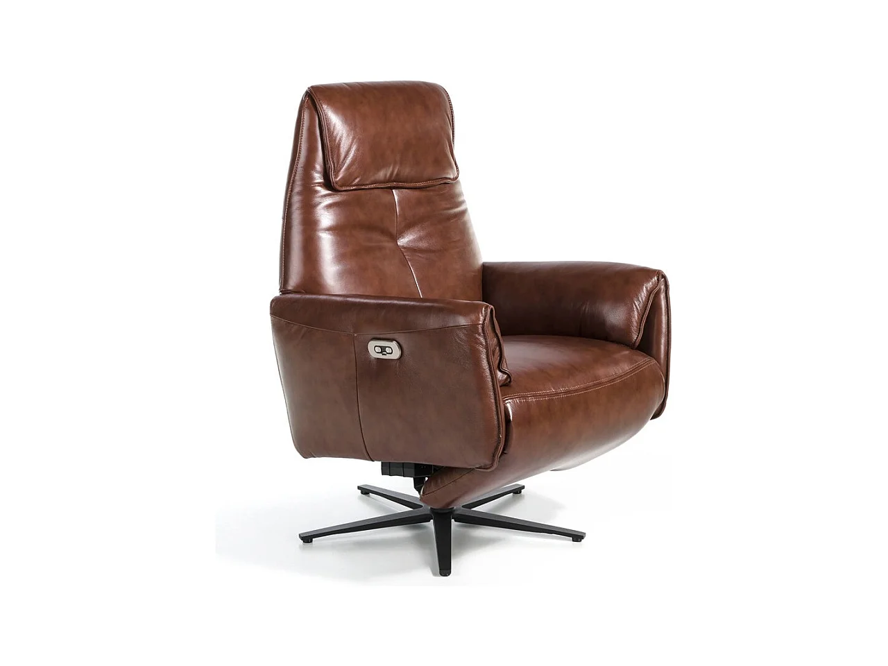 Fauteuil relax pivotant cuir marron et pieds en acier Nary-Couleur Aqua 61 Bleu clair