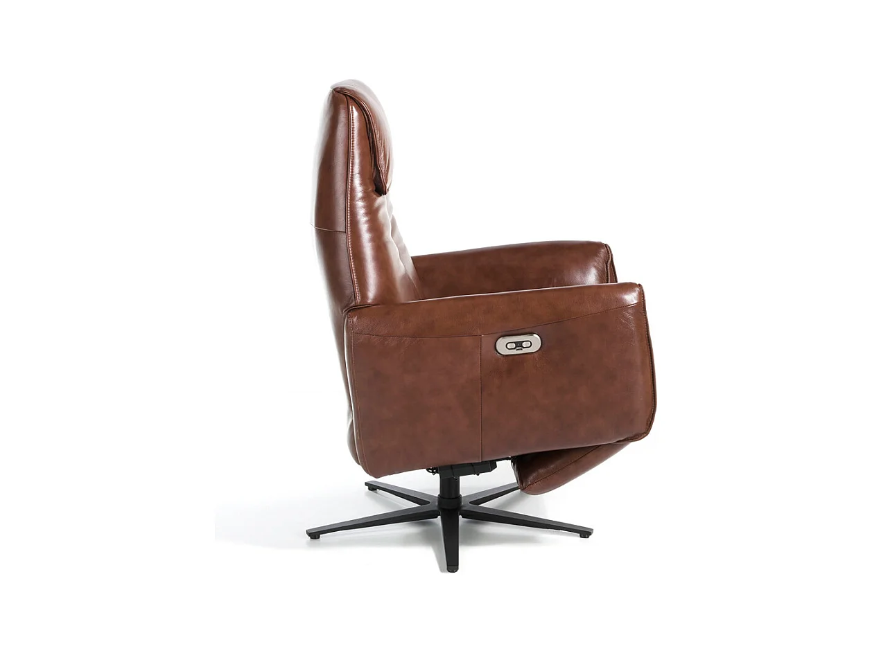 Fauteuil relax pivotant cuir marron et pieds en acier Nary-Couleur Aqua 61 Bleu clair